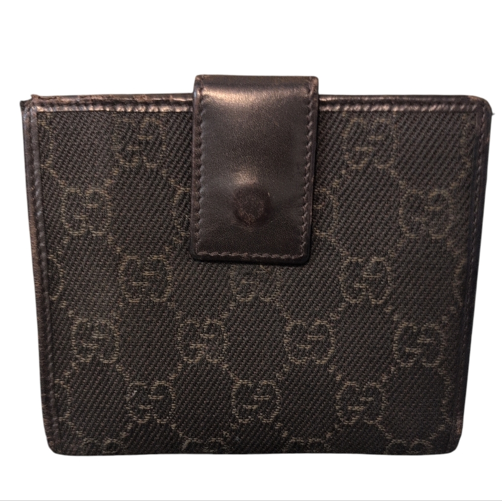 Gucci Black Brown Leather and Canvas Wallet Preloved Credit Card Men Women - Picture 2 of 15